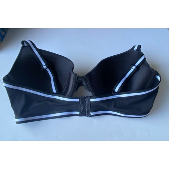 Steve Madden Black Ribbed T-Shirt Bra with Sporty Stripes Size 40D - Picture 2 of 3